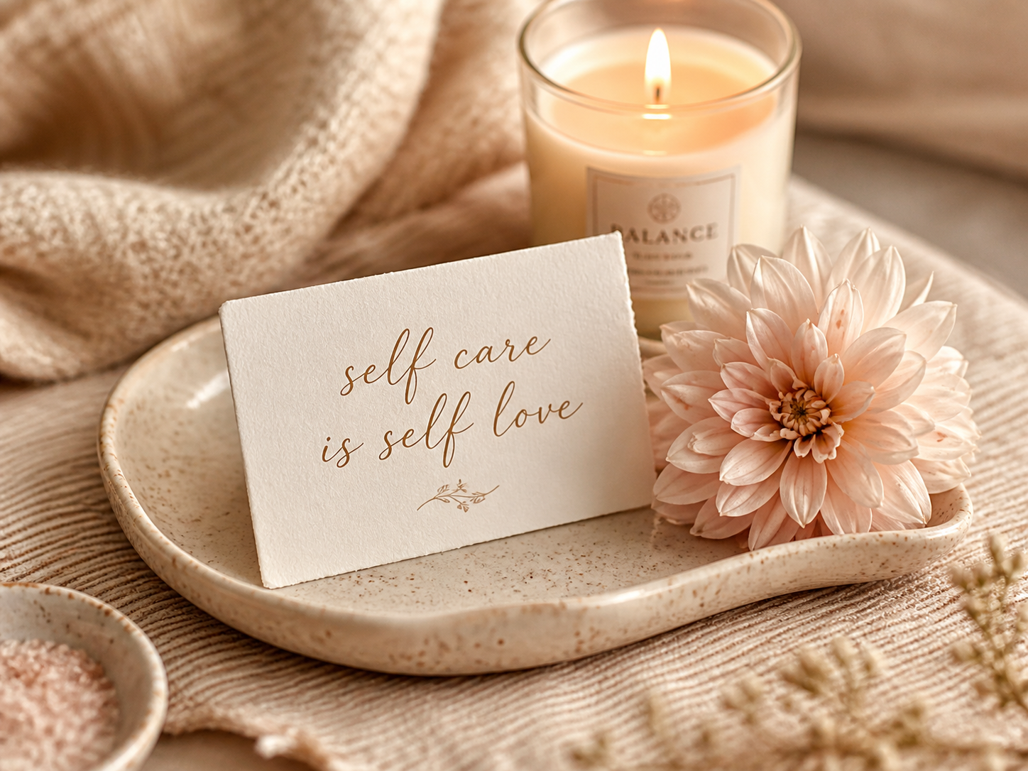 Self care is self love styled flat lay.